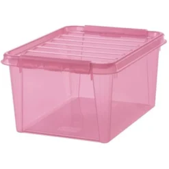Boîte De Rangement Grise Rose Ou Bleue Avec Couvercle 32 Litres