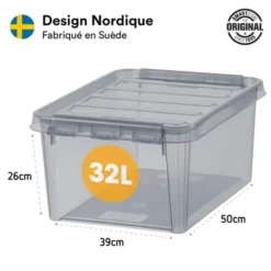 Boîte De Rangement Grise Rose Ou Bleue Avec Couvercle 32 Litres -Outils De Stockage boite de rangement rose 32 l colour smartstore 4