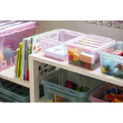 Boîte De Rangement Grise Rose Ou Bleue Avec Couvercle 32 Litres -Outils De Stockage boite de rangement rose 32 l colour smartstore 5