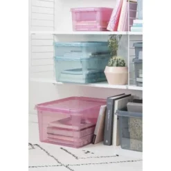 Boîte De Rangement Grise Rose Ou Bleue Avec Couvercle 32 Litres -Outils De Stockage boite de rangement rose 32 l colour smartstore 6