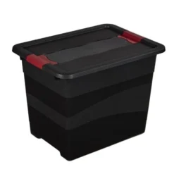 Keeeper Boîte De Rangement Noire Solide Empilable 24 Litres