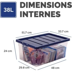 Fellowes Boîte De Rangement Transparente Empilable 38 Litres -Outils De Stockage boite de rangement transparente empilable 38 litres 2