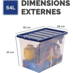 Fellowes Boîte De Rangement Transparente Empilable 64 Litres -Outils De Stockage boite de rangement transparente empilable 64 litres 2