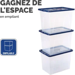 Fellowes Boîte De Rangement Transparente Empilable 64 Litres -Outils De Stockage boite de rangement transparente empilable 64 litres 3