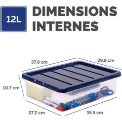 Fellowes Boîte De Rangement Transparente Empilable Plate 12 Litres -Outils De Stockage boite de rangement transparente empilable plate 12 litres 2