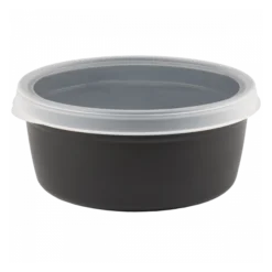 Boîte Hermétique Ronde Noire 1,2 L + Couvercle Transparent - Lot De 10