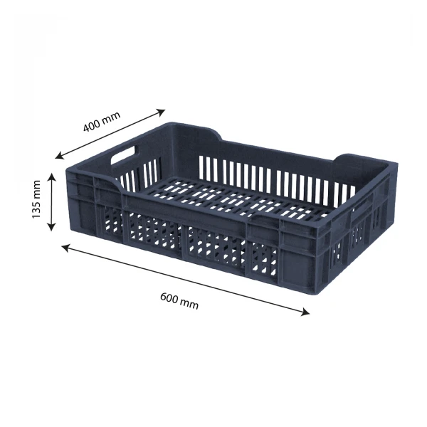 Caisse Ajourée 600 X 400 X 135 Mm 25 L - Gris 2 Caisse Ajourée 600 X 400 X 135 Mm 25 L - Gris – Image 2
