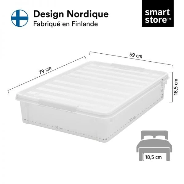Boîte De Rangement Sous Lit à Roulettes 60 Litres 2 Boîte De Rangement Sous Lit à Roulettes 60 Litres – Image 2