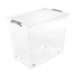 Keeeper Grande Caisse Transparente Avec Couvercle Clips Et Roulettes 74 Litres