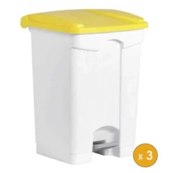 3 Poubelles à Tri à Pédale 45 Litres Pour Sac 120 Litres