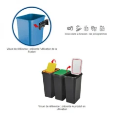 CEP Poubelle De Tri Verre Papier Plastique 45 Litres -Outils De Stockage poubelle de tri verre papier plastique 45 litres 2